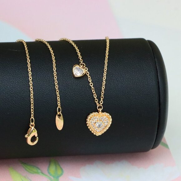 "Rose Gold Heart Pendant Necklace with Dual Charm, Elegant Design, XPNL1877 - Picture 6 of 12